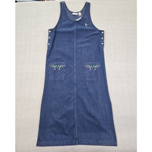 National Wildlife Denim Maxi Dress Size Medium Blue Floral and Bird Embroidery